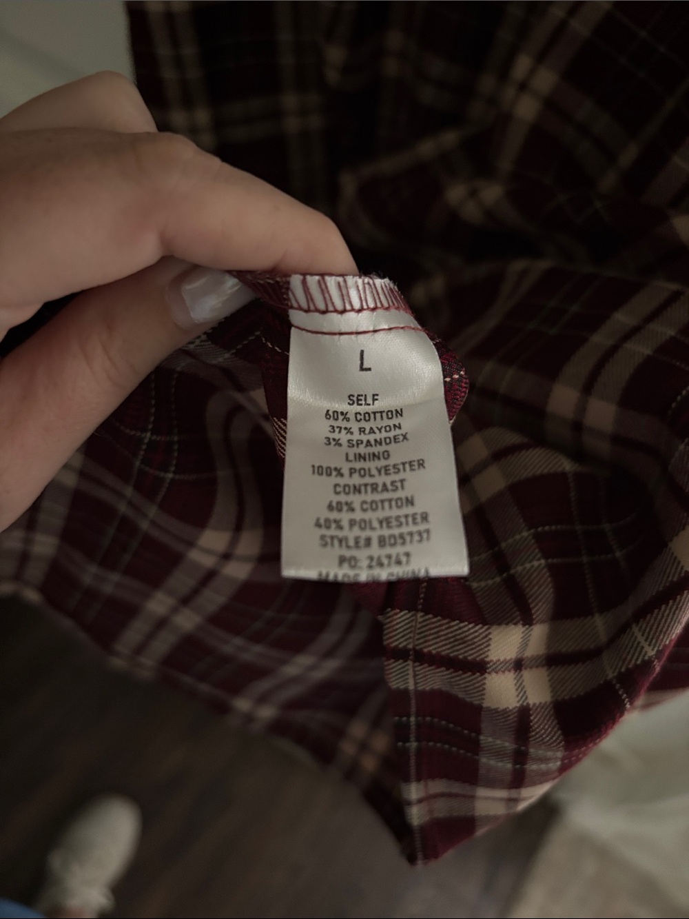 Sleeveless Plaid Midi Dress in Burgundy and Cream with Lace-Up Front - Picture 3 of 3